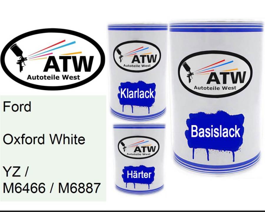 Ford, Oxford White, YZ / M6466 / M6887: 500ml Lackdose + 500ml Klarlack + 250ml Härter - Set, von ATW Autoteile West.